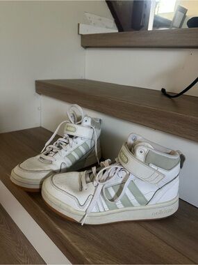 adidas High-Top Sneakers in White and Light Green